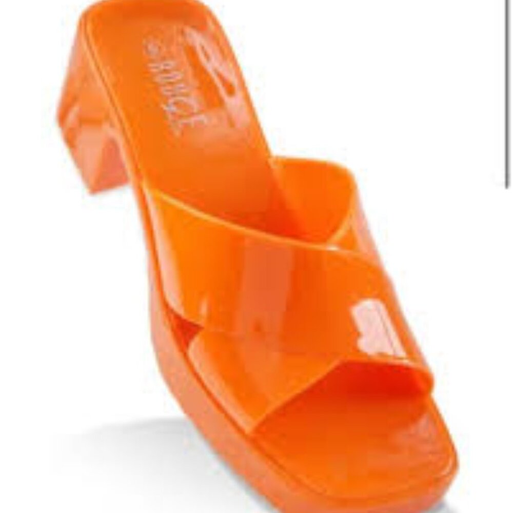 Orange Jelly NICOLE MILLER NY Platform Slide Sandals Heels Slip On Size 8